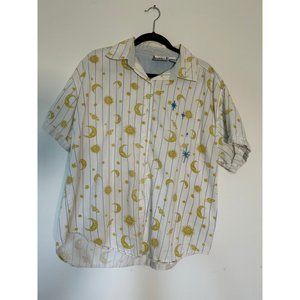 Hand Embroidered Vintage Moon & Stars Short Sleeve Shirt